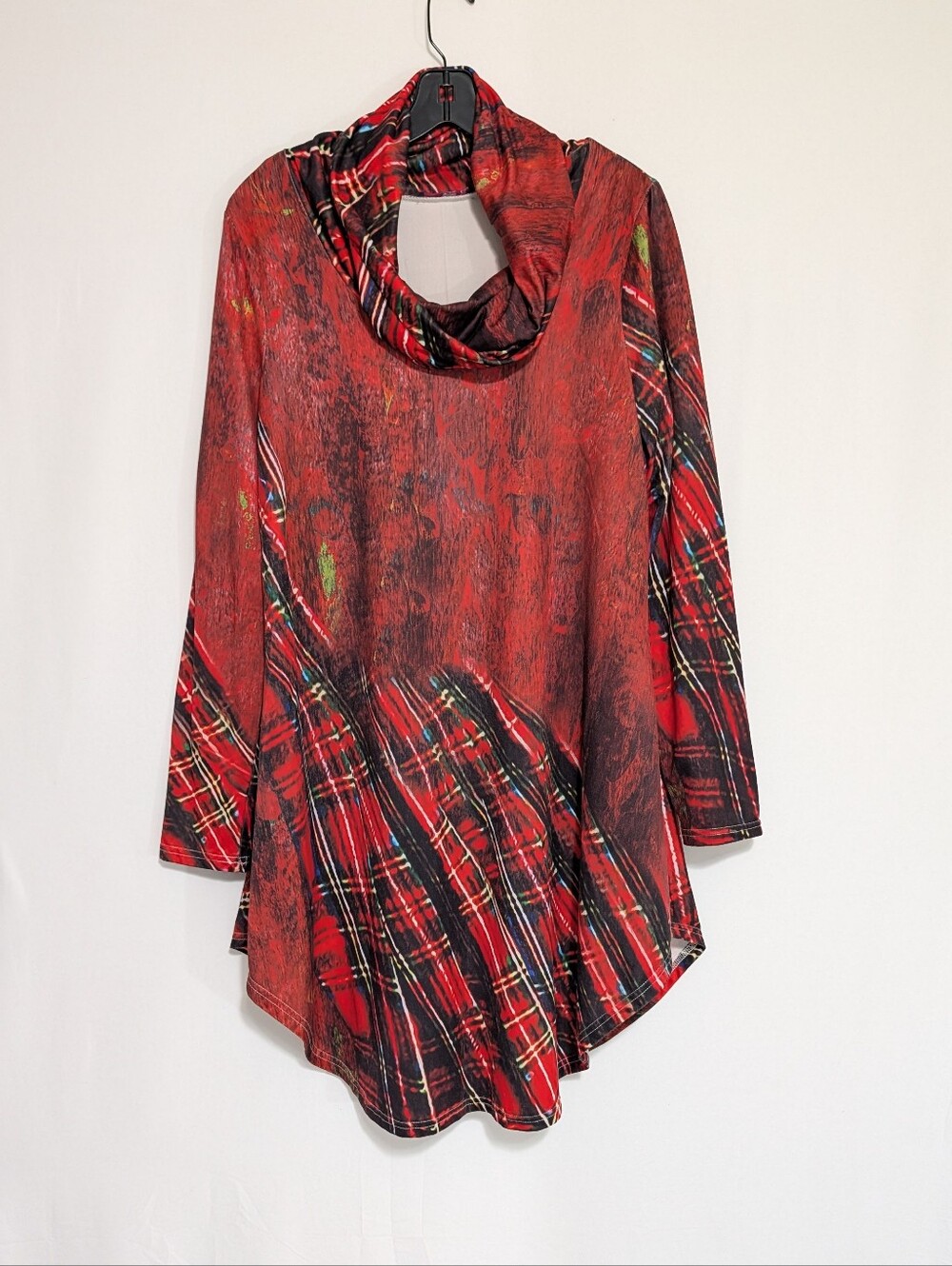 Azalea by Firmiana Cowl Neck Tunic Dress Women's Large Red Plaid Swing